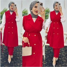 First Duble Krep Kumaş Pantolon ve Uzun Yelek Kadın Ikili Takım