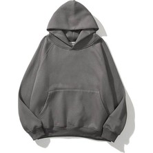 Yakamel Kadın Füme Kanguru Cepli Kapüşonlu 3 Iplik Şardonlu Sweatshirt