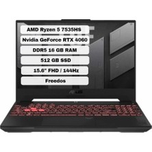 ASUS Tuf Gaming A15 FA507NV-LP103 8gb RTX4060 140W Ryzen 5 7535HS 16GB Ram 512GB SSD 15.6 Inç Fhd 144Hz Taşınabilir Bilgisayar