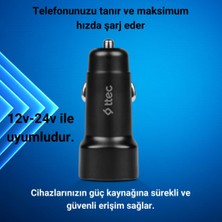 Ttec 1x USB Girişli 120CM Type C Şarj Kablolu Araç Şarj CIHAZI,12/24V Çakmaklık Girişli Akım Korumalı