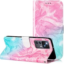 Mays Shop Xiaomi 12T Için Flip CASE/12T Pro Mermer Desen Manyetik Kart Yuvaları Tutucu (Yurt Dışından)