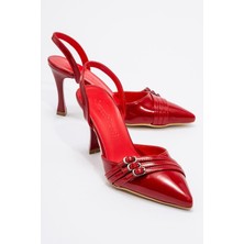 Ccway Kadın 3 Tokalı Topuklu Ayakkabı KIRMIZI RUGAN