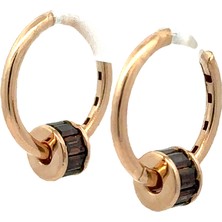 Altınöz Mücevherat Orta Boy Halka Içinden Geçen Renkli Zirkon Baget Taşlı Tasarım Rose Altın Küpe