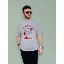 Zy Khan Always Readybaskılı Gri Oversize T-Shirt