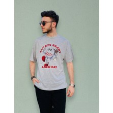 Zy Khan Always Readybaskılı Gri Oversize T-Shirt