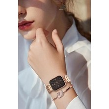 G9 Mini Kadın Akıllı Saat Rose Gold Akıllı Saat 41MM 3 Kordon+Charm Bileklik+Kablo Süsü Hediyeli