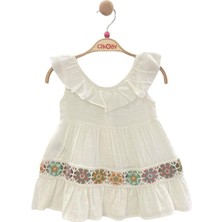 Çikoby Kız Bebek Motifli Yakası Fırfırlı Elbise