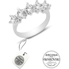 Pigado Gümüş Beş Taşlı Çapraz Model Swarovski Yüzük Sertifikalı