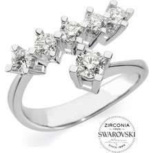 Pigado Swarovski Taşlı Birleşik Beştaş Tektaş Gümüş Yüzük Sertifikalı Qr Kodlu