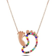 Pigado Anne Bebek Ayak Izi Zirkon Taşlı Gümüş Bayan Kolye