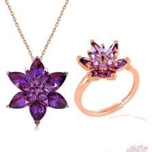 Pigado 925 Ayar Gümüş Camelia Kolye Yüzük Set