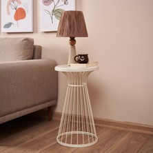 Begüsa Teksas Mermer Görünümlü Yan Sehpa - Beyaz