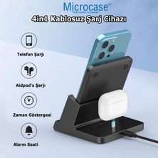 Microcase 4in1 Dijital Saatli Alarmlı Masaüstü Telefon Tutuculu Universal Kablosuz Şarj Cihazı AL4425