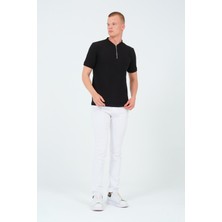 Aziso Erkek Slim Fit Yarım Fermuarlı T-Shirt