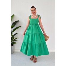 Mazi Butik Fiyonk Askı Poplin Elbise Yeşil