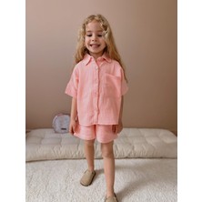 Bebelop Kız Çocuk Cepli Armürlü Gömlek Şort 2'li Takım