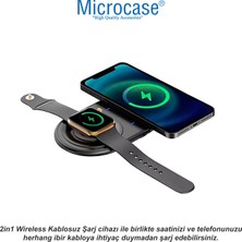 Microcase Samsung-Iphone-Airpod-Watch ile Uyumlu 12W 2in1 Kablosuz Hızlı Şarj Standı -AL4426