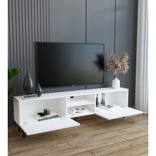 Suba Home Minimalist 160 cm Düşme Kapaklı Demir Ayaklı Mdf Beyaz Tv Ünitesi - Ideal Ebatlarla Modern Tasarım