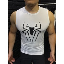 Yhm Erkek Spor Atlet Süper Esnek Compression Fitness Tank Top Terletmez Beyaz Baskılı