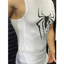 Yhm Erkek Spor Atlet Süper Esnek Compression Fitness Tank Top Terletmez Beyaz Baskılı