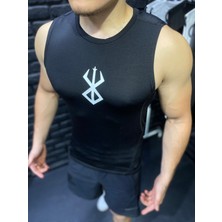 Yhm Sporcu Atlet Süper Esnek Kolsuz Fitness Tank Top Siyah Berserk Baskılı