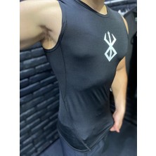 Yhm Sporcu Atlet Süper Esnek Kolsuz Fitness Tank Top Siyah Berserk Baskılı