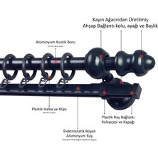 İzen Raylı Ahşap Klasik Rustik Perde Askısı (Alüminyum Boru) Halka ve Klips