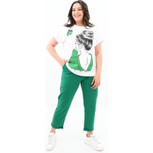 Moda Xlarge Kadın Büyük Beden Kız Baskılı T-Shirt Takım 3800-23