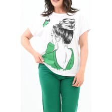 Moda Xlarge Kadın Büyük Beden Kız Baskılı T-Shirt Takım 3800-23