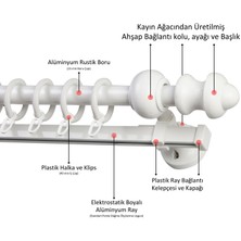 İzen Raylı Ahşap Klasik Rustik Perde Askısı (Alüminyum Boru) Halka ve Klips