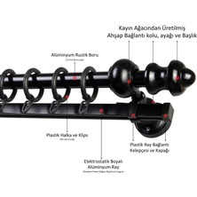 İzen Raylı Ahşap Klasik Rustik Perde Askısı (Alüminyum Boru) Halka ve Klips