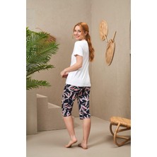 Pjs Pijama 25168 Kadın Kısa Kollu Düğmeli Desenli Kapri Takım
