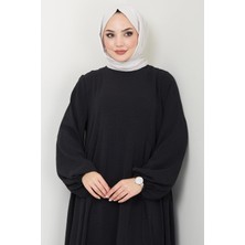 Hafsa Mina  Eva Ayrobin Tesettür Elbise Siyah Hm2454