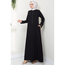 Hafsa Mina Damla Taş Detaylı Ferace Siyah HM2435