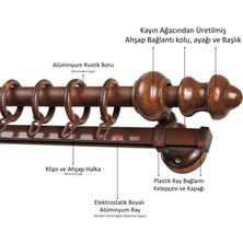 İzen Raylı Ahşap Klasik Rustik Perde Askısı (Alüminyum Boru) Halka ve Klips