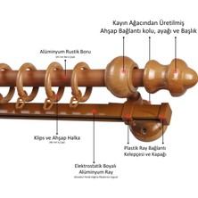 İzen Raylı Ahşap Klasik Rustik Perde Askısı (Alüminyum Boru) Halka ve Klips