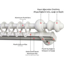 İzen Çift Raylı Ahşap Klasik Rustik Perde Askısı (Alüminyum Boru) Halka ve Klips