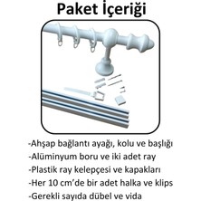 İzen Çift Raylı Ahşap Klasik Rustik Perde Askısı (Alüminyum Boru) Halka ve Klips