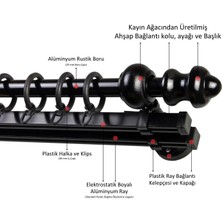 İzen Çift Raylı Ahşap Klasik Rustik Perde Askısı (Alüminyum Boru) Halka ve Klips