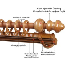 İzen Çift Raylı Ahşap Klasik Rustik Perde Askısı (Alüminyum Boru) Halka ve Klips