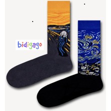 Bidigago 2'li Yıldızlı Geceler ve Çığlık Sanat Eseri Desenli Çorap