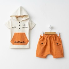 For My Baby Baby Fou Balıksırtı Kapüşonlu Tşhirt Şort Takım
