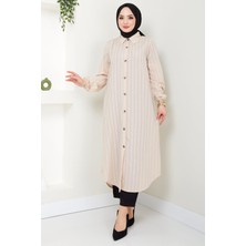 Hafsa Mina Yazlık Uzun Pamuklu Tunik Krem HM2109