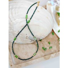 By Song Jewelry Sedef Doğaltaşlı Yeşil Boncuk Kolye