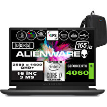 Dell Alienware M16 R1 Intel Core I7-13700HX 64GB Ddr5 2tb SSD RTX4060 8gb 16 Inç 165Hz Qhd+  3ms Windows 11 Pro Gaming Laptop AWM16I7X60WP11 + Zetta Çanta