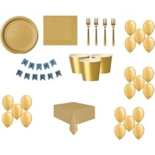 Çıtı Pıtı Store 16 Kişilik Gold Altın Doğum Günü Parti Malzemeleri Konsepti Seti Süs