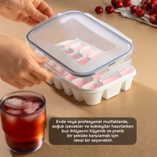 Meleni Home 21 Bölmeli Sızdırmaz Kilitli Buz Kalıbı - Pratik Kapaklı Hava Geçirmez Buzluk - Vakumlu Buz Kabı