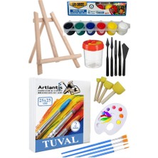 Artlantis 25 x 25 Tuval Seti 1 Paket Masa Üstü Şövale Mydido Akrilik Boya Plastik Spatula Resim Fırçası Palet Ponpon Sünger Fırça