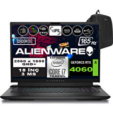 Dell Alienware M18 R1 Intel Core I7-13700HX 96GB Ddr5 2tb SSD RTX4060 8gb 18 Inç 165Hz Qhd+  3ms Windows 11 Home Gaming Laptop AWM18I7X80WH15 + Zetta Çanta