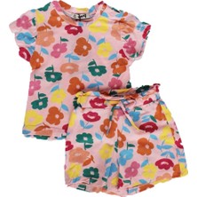 by BebekOdam Kız Bebek Somon Renkli Çicek Baskılı Şortlu 2'li Takım